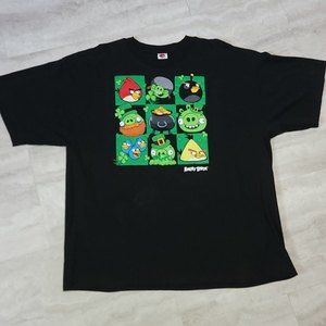 St. Patrick's Day Angry Birds and Pigs Graphic Black Angry Birds T-Shirt XXL